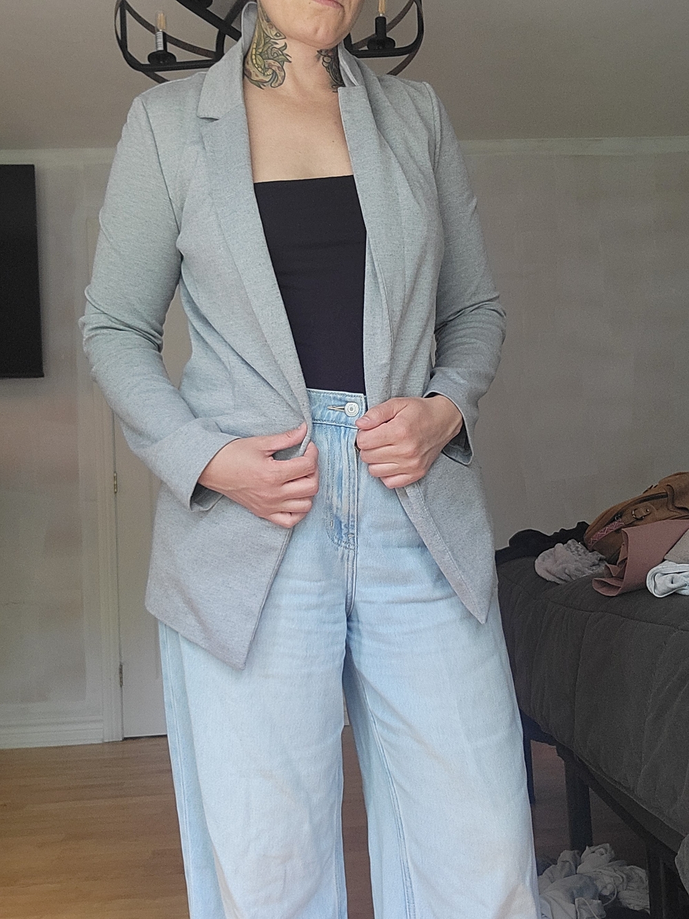 Light Gray Women's Blazer - Classic Open Front